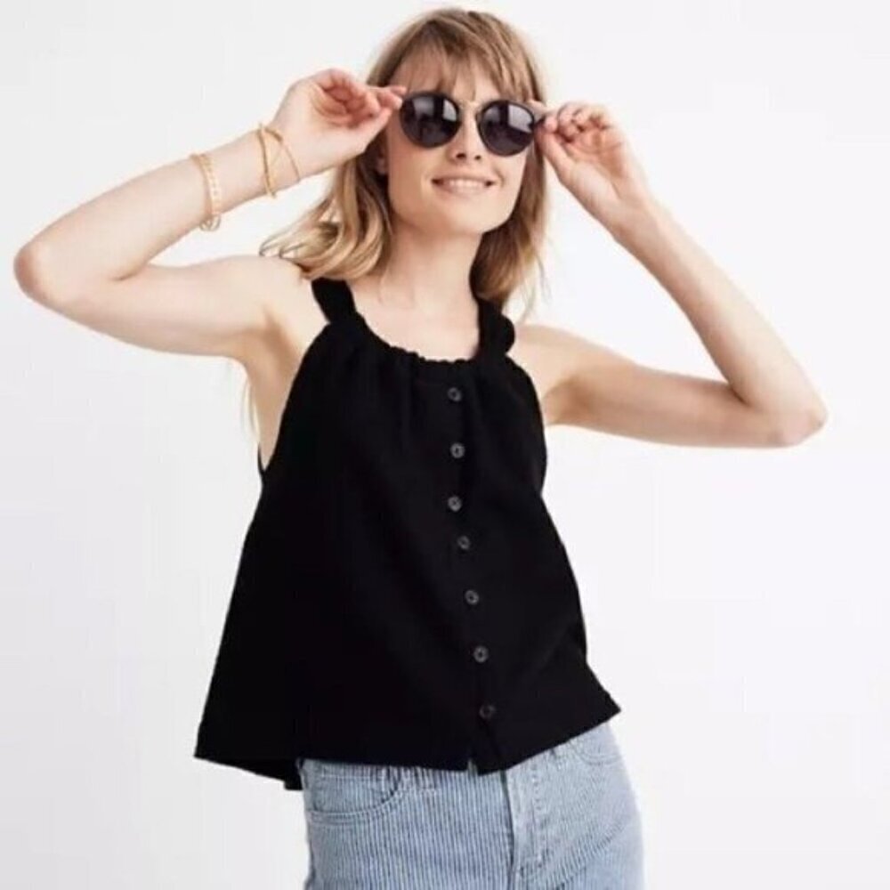 Madewell Black Button-Front Swing Tank